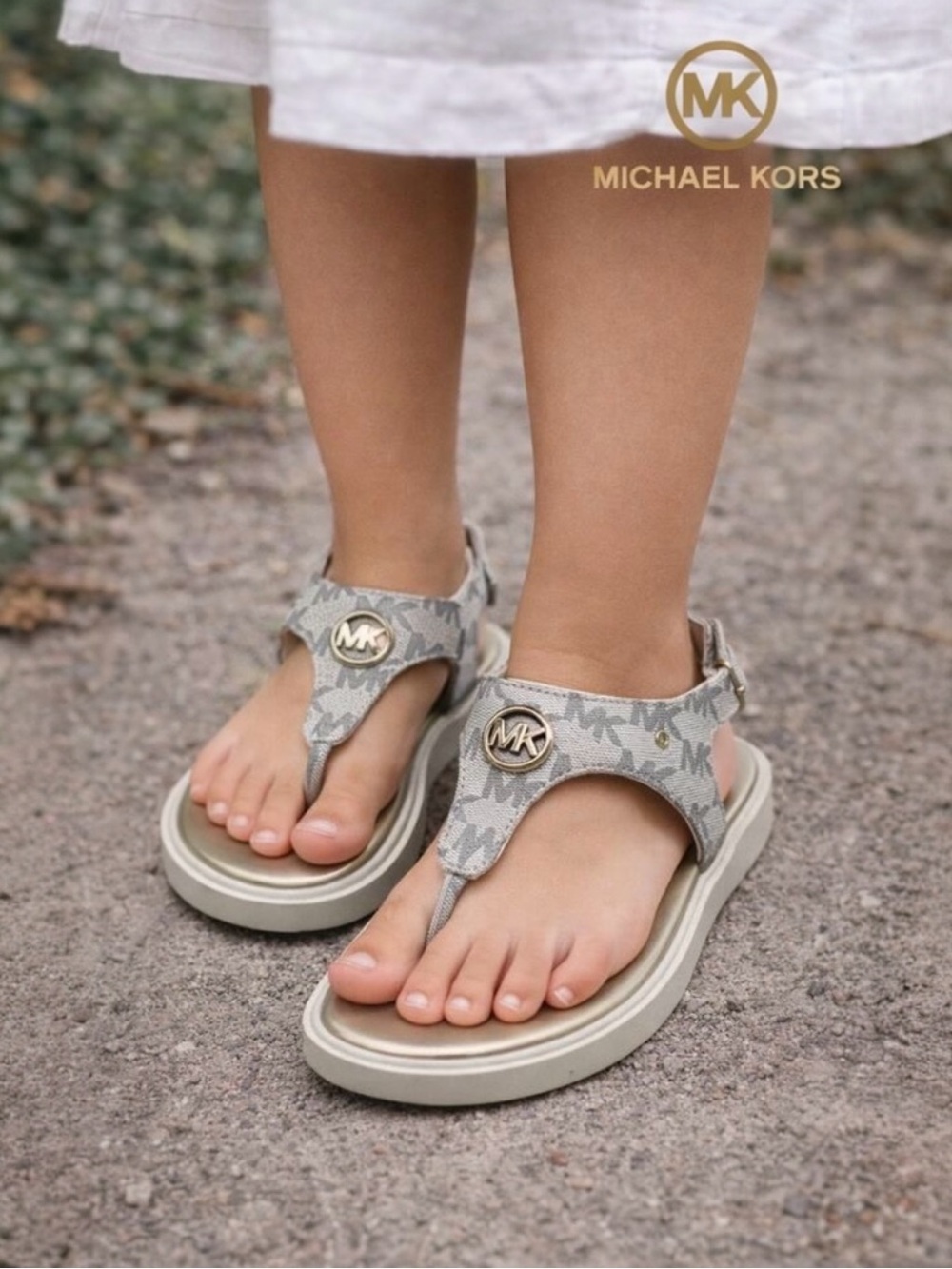 Michael Kors Signature Logo T-Strap Sandals - Vanilla